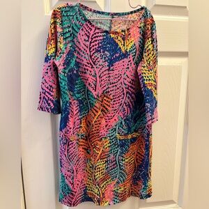 Lilly Pulitzer L (8-10) Girls colorful palm leaf print dress gold button details